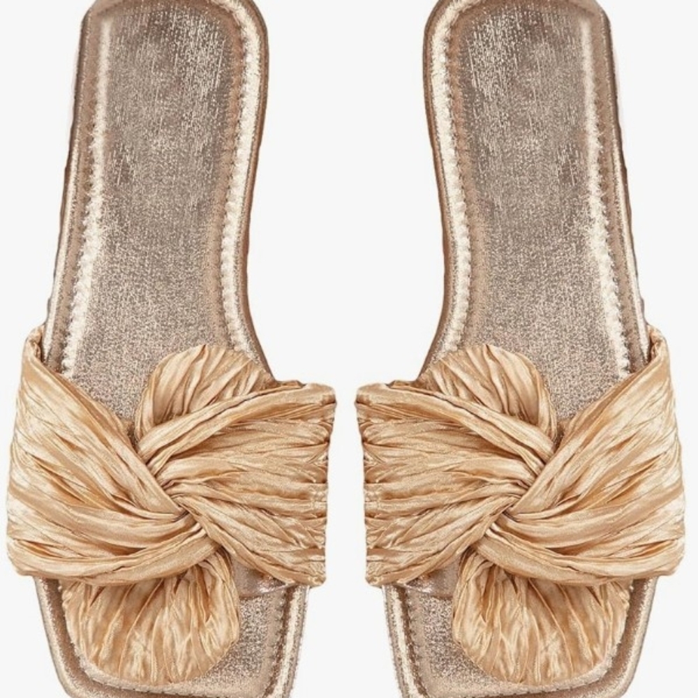 Women's Metallic Gold Knot Slide Sandals